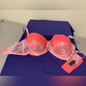 Like New Daisy Fuentes Ombré Push-Up Lace Coral/Pink underwire BRA